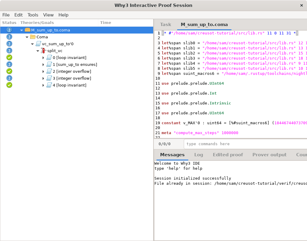 Screenshot of Why3 IDE window